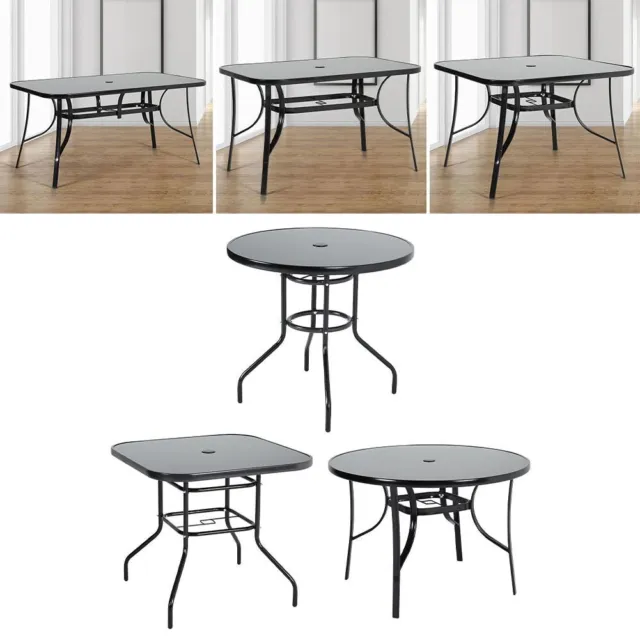 Black Glass Garden Table Round/Square/Rectangle Bistro Table Patio Dining Table