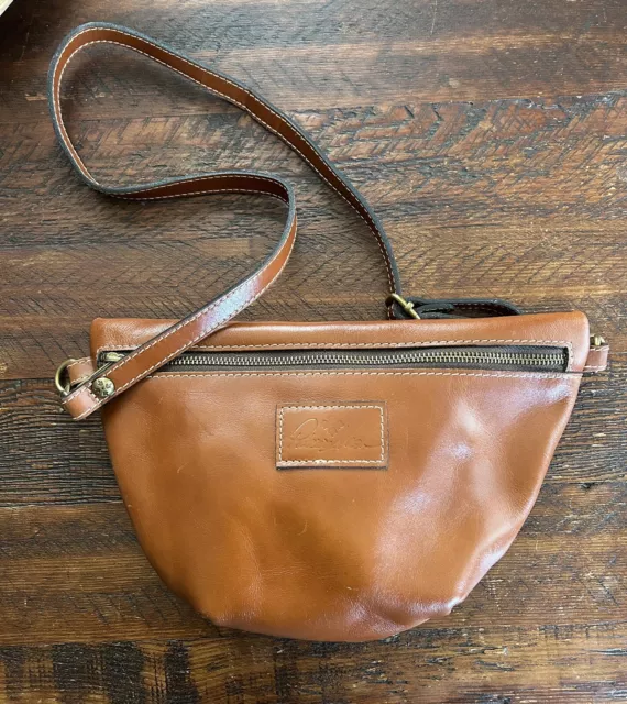 Patricia Nash Cognac Brown Tinchi Sling Leather Crossbody Belt Bag Fanny Pack