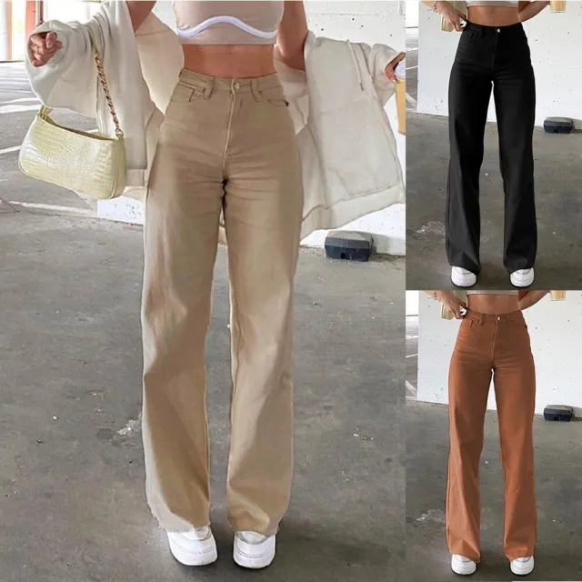 Jeans Donna Vintage Y2k anni '90 Vita Alta Elastici Pantaloni Dritti per Streetw