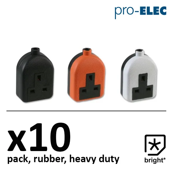 10 x 13 Amp 1 Gang Pro Elec Rubber Socket 13A Extension Mains Electric Connector