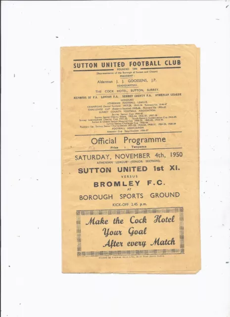 Sutton United v Bromley 4 November 1950