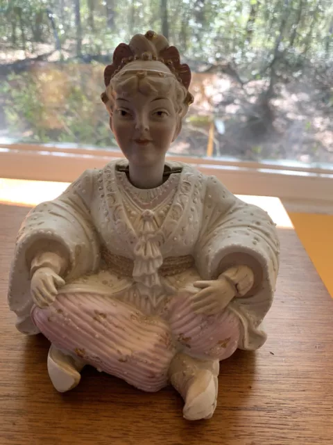 Antique Bisque Porcelain Nodder Sitting Empress Siamese Woman Figurine~Ardalt