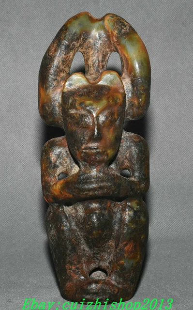 8" China Hongshan Culture Old Jade Carve Sun-God Helios Sun-God Beast Statue