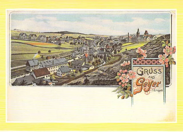 Geyer AK Ortsansicht Panorama Erzgebirge Nachdruck DDR alte Litho Ansichtskarte