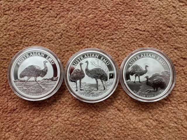 3x 1 Unze Silber "Australian Emu" 2018-2020 - Perth Mint Australien