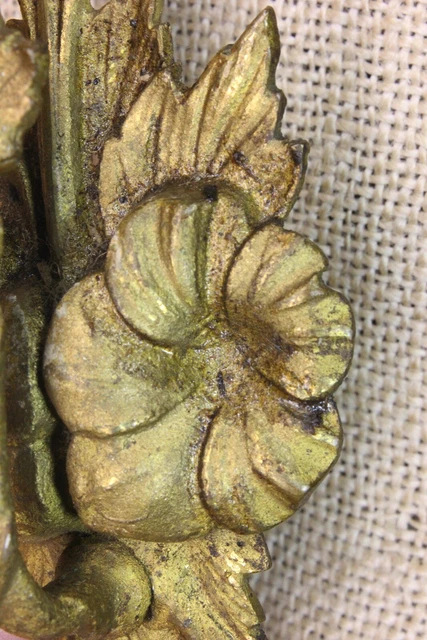 Old Hook Fancy picture Hanger Curtain Tieback Leaves Flower Brass Victorian 7