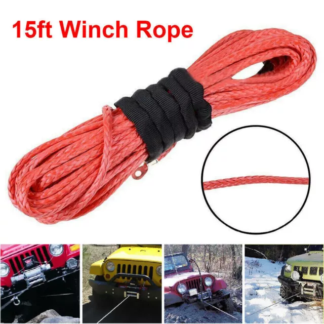 6mmX 15M Synthetic Winch Line Cable Rope 7700LBs With Hook SUV ATV Vehicle