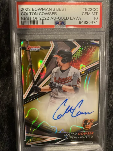 2022 Bowman's Best COLTON COWSER Best of '22 GOLD Lava Auto /75 PSA 10 Orioles