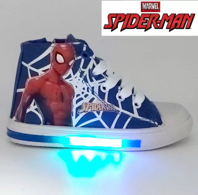 scarpe SPIDERMAN con luci LED da bambino ginnastica alte per bimbo tela estive