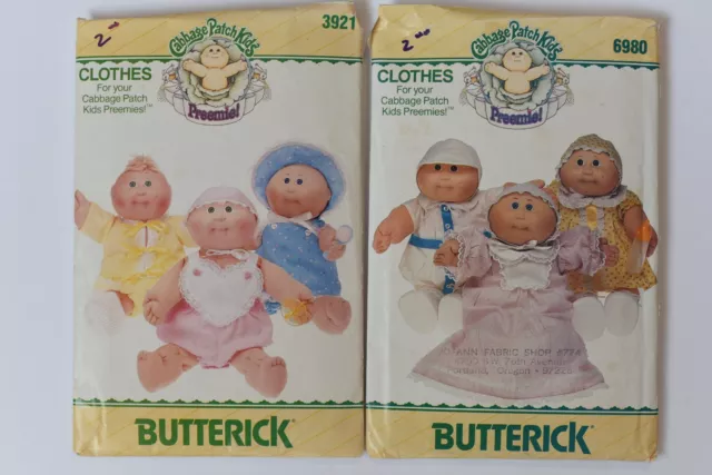 Vintage 1986 Butterick CABBAGE PATCH Kids PREEMIES Doll Patterns #3921 #6980 (H)