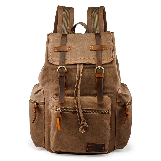 GEARONIC 21L Vintage Canvas Backpack for Men Women Leather Rucksack Knapsack ...