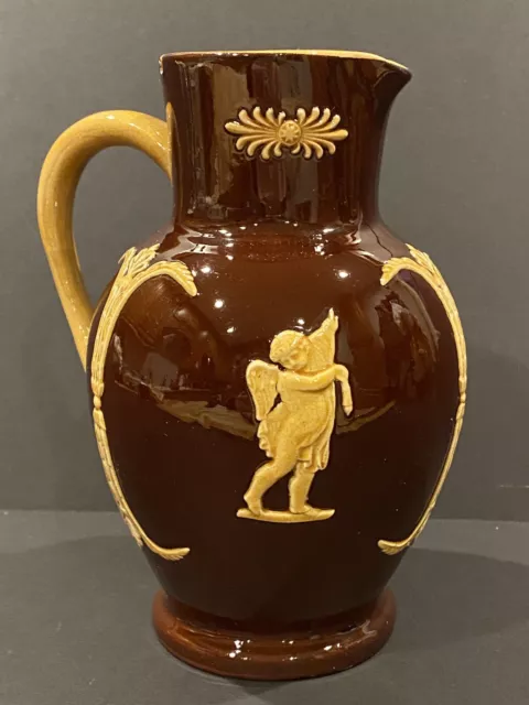 Antique Dudson English Majolica Brown Pitcher Jug England Cherubs Jasperware