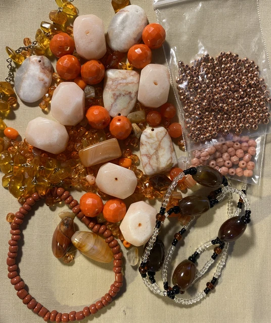 BEAD SOUP Vintage - Modern Mixed Lot - Glass , Stone & More - Orange