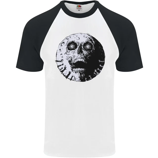 T-shirt da baseball Skull Moon gothic Halloween zombie da uomo S/S