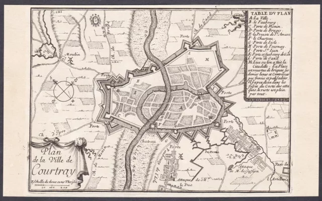 Courtray Kortrijk Menin Menen Vlaanderen Plan Fortification Beaulieu 1680