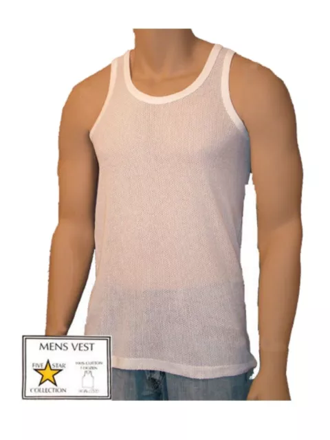 Mens Vests 100% Cotton White Airtex Mesh Singlet Underwear Pk of 1/3/6 All Sizes