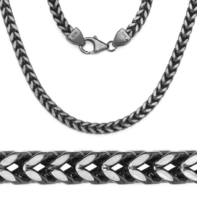 14k Black Gold 925 Sterling Silver Square Franco Mens Chain Necklace ITALY made