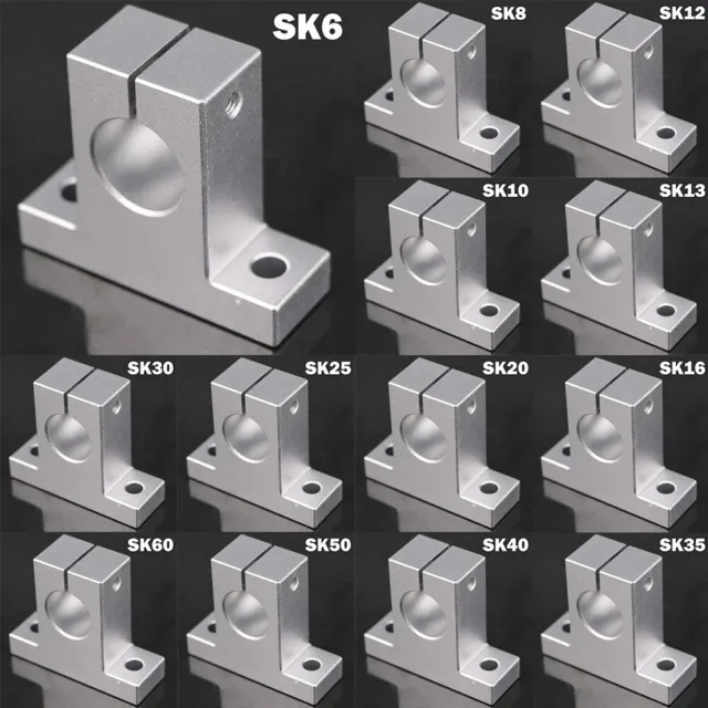 1pcs SK6~SK60 Linear Rail Shaft Guide Support Bearing CNC Aluminum 6-60mm Silver