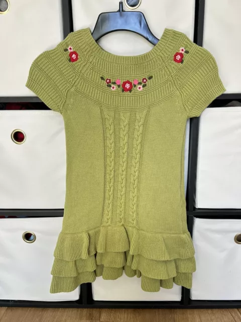 Gymboree Girl's 5 Green Flower Cable Knit Flower short sleeve sweater dress