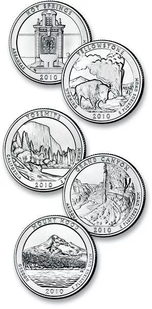 2010 P OR D 5 American Beautiful National Park quarters from the U.S. Mint Coins