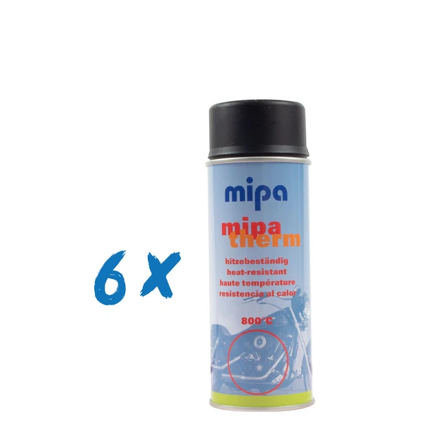 6 x Mipa Mipatherm 400 ml spray nero, resistente al calore 800 °C, vernice di scarico