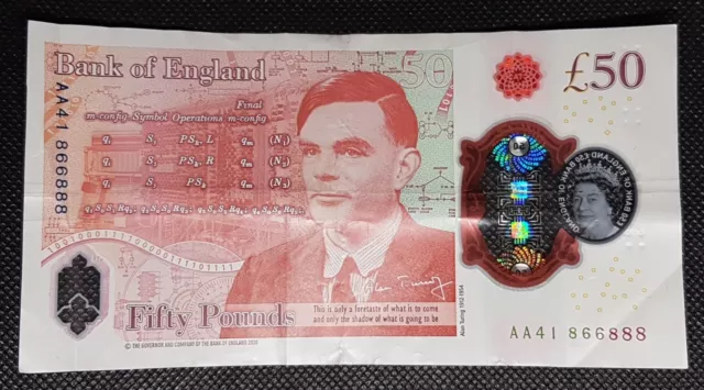 RARE AA41 866888 Lucky 888 Alan Turing £50 Fifty Pound Bank Note 1st Edition