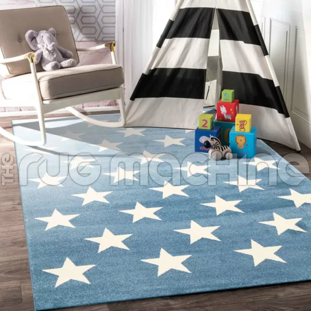 SKYLAR KIDS MID BLUE STARS DESIGN SOFT MODERN FLOOR RUG 120x170cm **NEW**