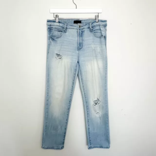 Rachel Roy Relaxed Mom Jeans Blue Distressed Stretch Women's Size 12