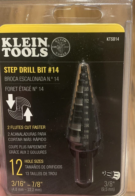 KLEIN TOOLS KTSB14 Step Drill Bit #14 Double-Fluted 3/16 to 7/8-Inch  NEW