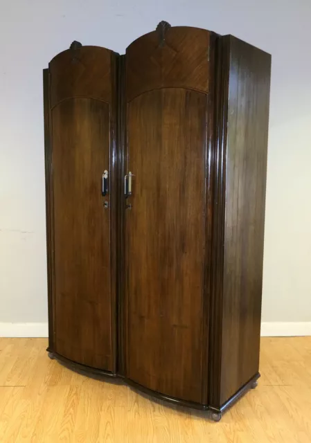 Stunning C.w.s Art Deco Walnut Brown Double Wardrobe On Wheels Part Of A Set