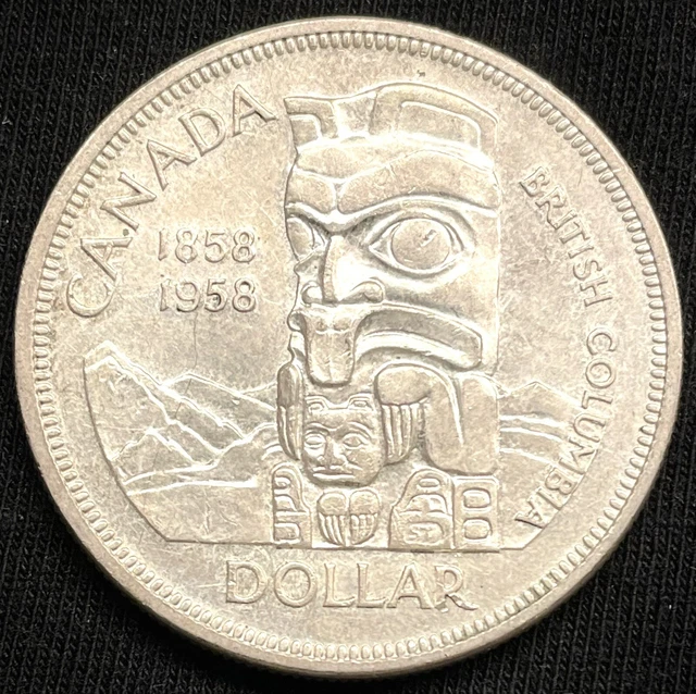 1958 Silver Canada $1 Dollar Totem Pole Commemorative Queen Victoria Coin
