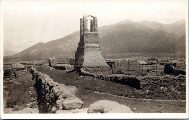 RPPC Ruins of Old Church, Taos, New Mexico - Real Photo Postcard