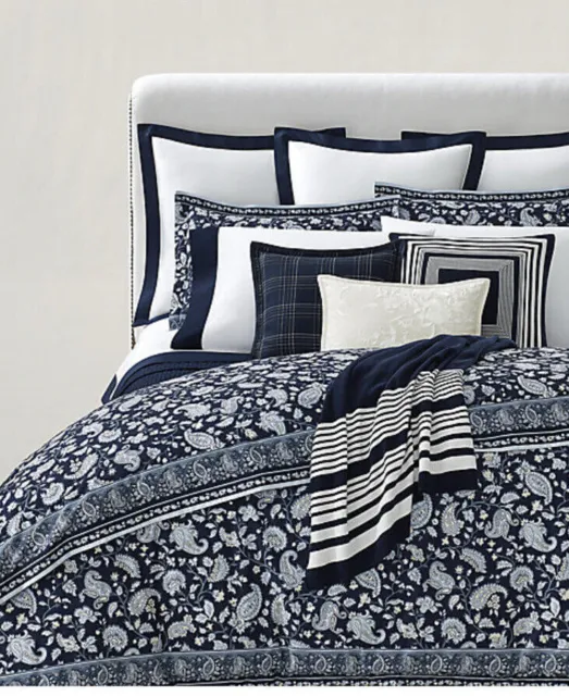 $355  RALPH LAUREN Delphine Navy Blue Paisley Cotton Sateen Full/Queen Comforter