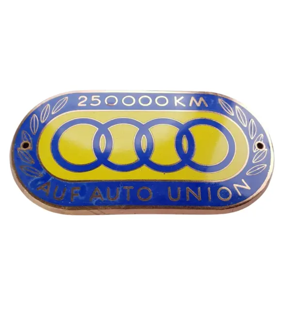 Auto Union Plakette 250 000 KM emailliert 105mm 50er 60er Jahre Kühler Badge