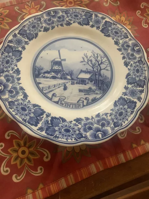 Delft Blue~White "Winter"  Handpainted Wall Hanging Dutch Plate Made In Holland