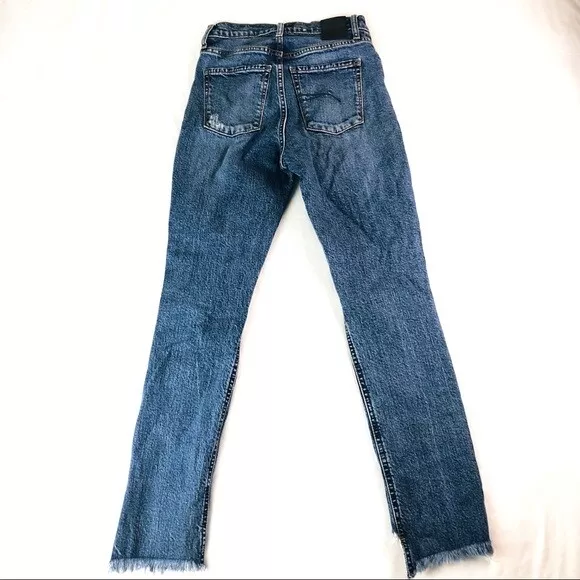 NOBODY Blue Jean size 24 HIgh Rise Ripped 99% Cotton Womens Relaxed Skinny Denim 2