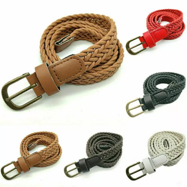 Womans Men Webbing Braided Elasticated Stretchy Woven Belts Buckle Waistband