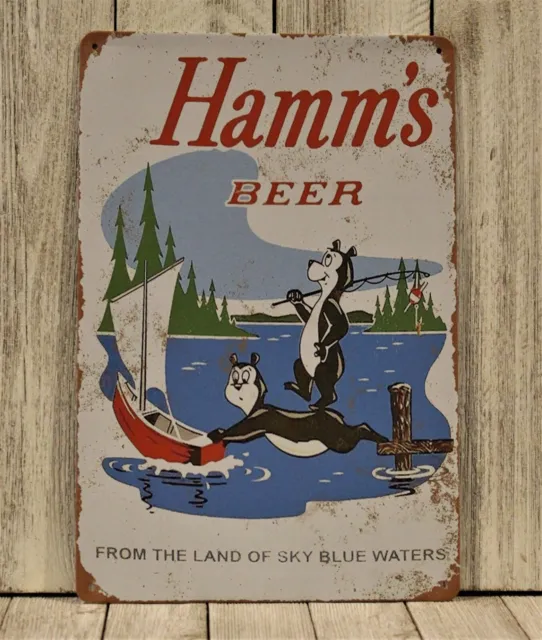 Hamm's Beer Tin Metal Sign Bar Man Cave Vintage Retro Style It's Here Hamms XZ