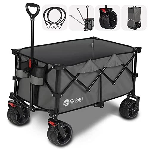 Sekey Collapsible Foldable Wagon with 220lbs Weight Capacity, Heavy Duty Gray