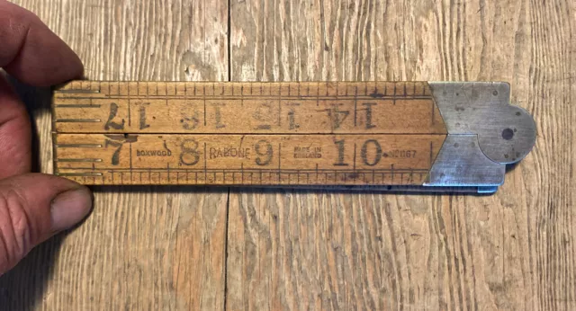 VINTAGE RABONE & SONS No 1167 BOXWOOD FOLDING RULER CARPENTERS JOINERS OLD TOOLS