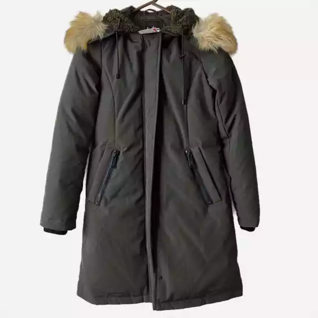 Sam Edelman Faux Fur Trim Hooded Down Parka Women's Size XS Loden/Olive Green