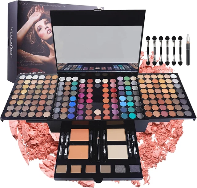 Rubies Kit de maquillaje con licencia oficial de Elvira, juego completo de maquillaje de paleta de sombras de ojos, lápiz labial, brillo de labios, delineador de ojos negro, rubor, bolsa de