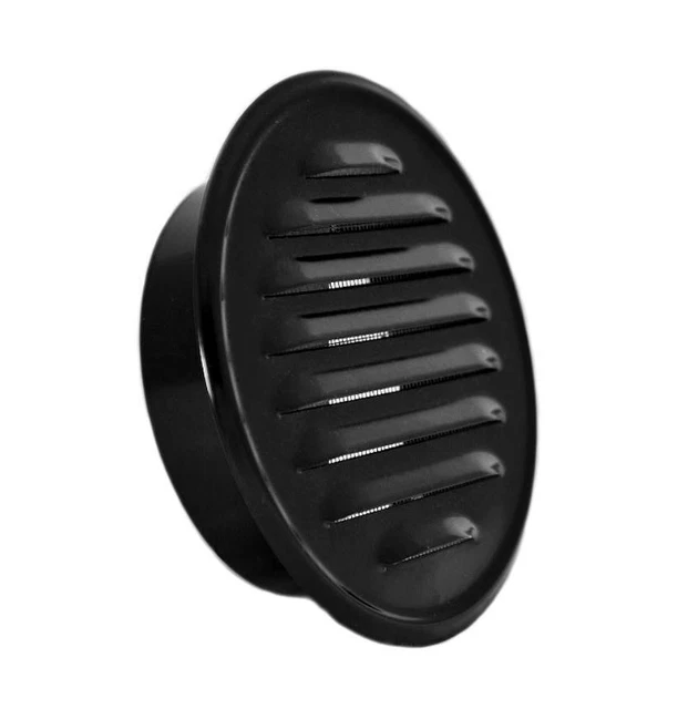Schwarzes Rundes Lüftungsgitter 100 Mm – Mit Fliegenschutz Und Flansch, ABS-Kunststoff