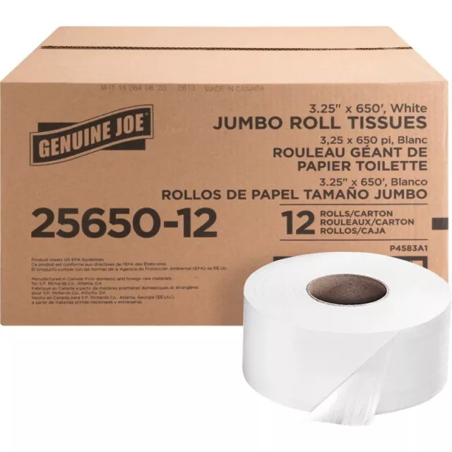 2-ply Jumbo Roll Dispenser Bath Tissue Toilet Paper 12 Pack Nonperforated, White