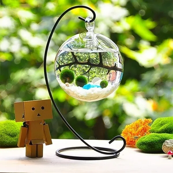 Black  Hanging Fish Bowl Tank With Stand Fish Small Table Glass Fish Bowl Vase 2