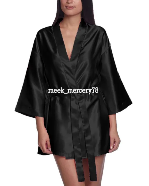 Desgaste Noche Negro Mujer Vestido de Albornoz Sexy Satén Disfraz Largo S26