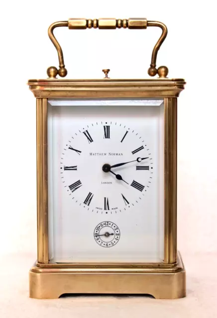Lg Matthew Norman 1751 Repeater Striker Alarm Carriage Clock, Swiss, Working, 7"