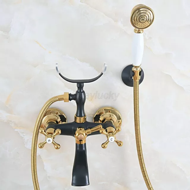 Black & Gold Brass Claw-foot Bathtub Faucet Wall Mounted Tub Faucet Hand Shower