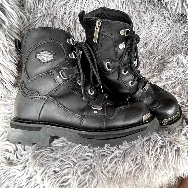 Harley Davidson Combat Motorcycle Boots Thea Black Leather Lace Up Womens 6.5