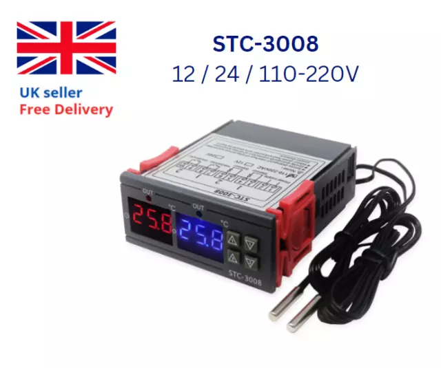 STC-3008 12V/24V 110V-220V Digital Temperature Controller Thermostat+NTC Sensor